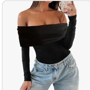 NWT  AgeCode Black Off-Shoulder bodysuit sz L